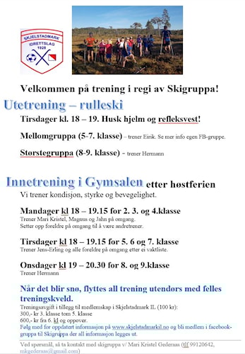 Treningstider skigruppa høst 2019